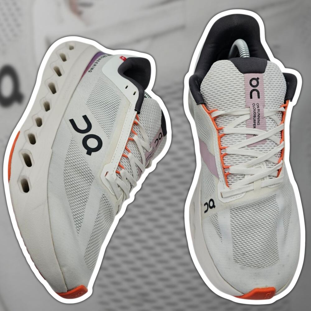 On Cloudsurfer White Flame Mens 10 Running Shoes White Orange Athletic Sneaker